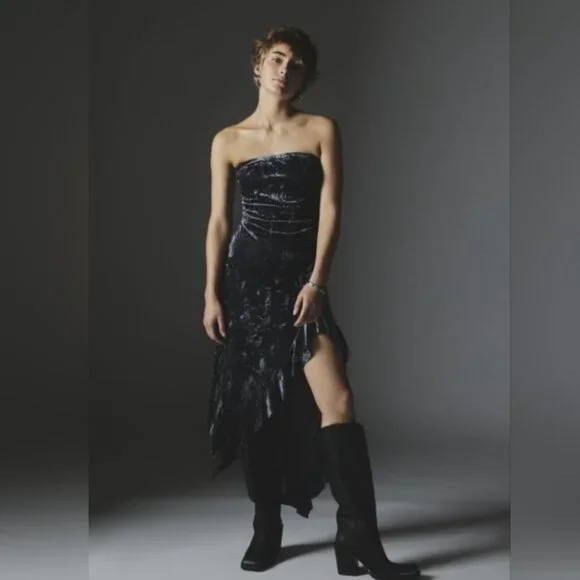 NWT URBAN OUTFITTERS SILENCE + NOISE VELVET MIDI DRESS BLACK WHIMSIGOTH MEDIUM - Picture 3 of 10